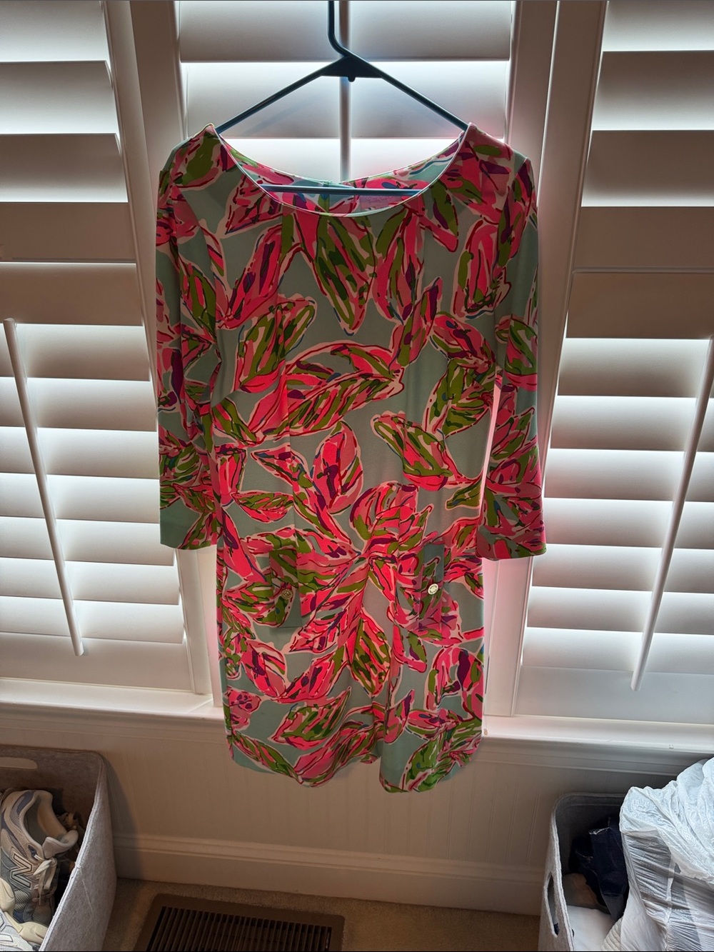 Lilly Pulitzer Mint Shift Dress with Pink and Green Floral Print